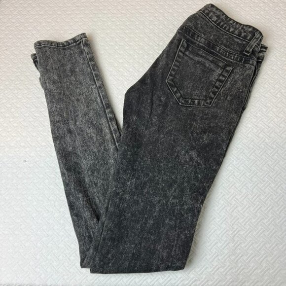 Lux Tapered Black Slim Fit Acid Washed Skinny Jeans Pants - Size 26 to 27 - Picture 1 of 9